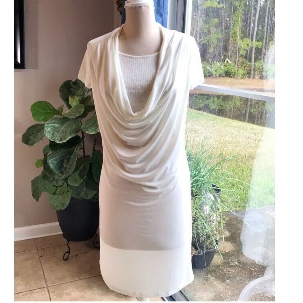 Isabella Rodriguez Dress Sheath Cowl‎ Neck Draped Party Ivory White 6 New